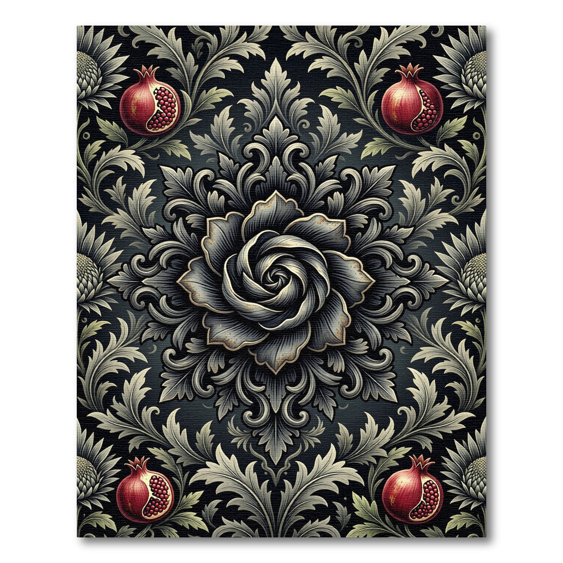 Dark Pomegranate Floral Bloom Medallion Rug