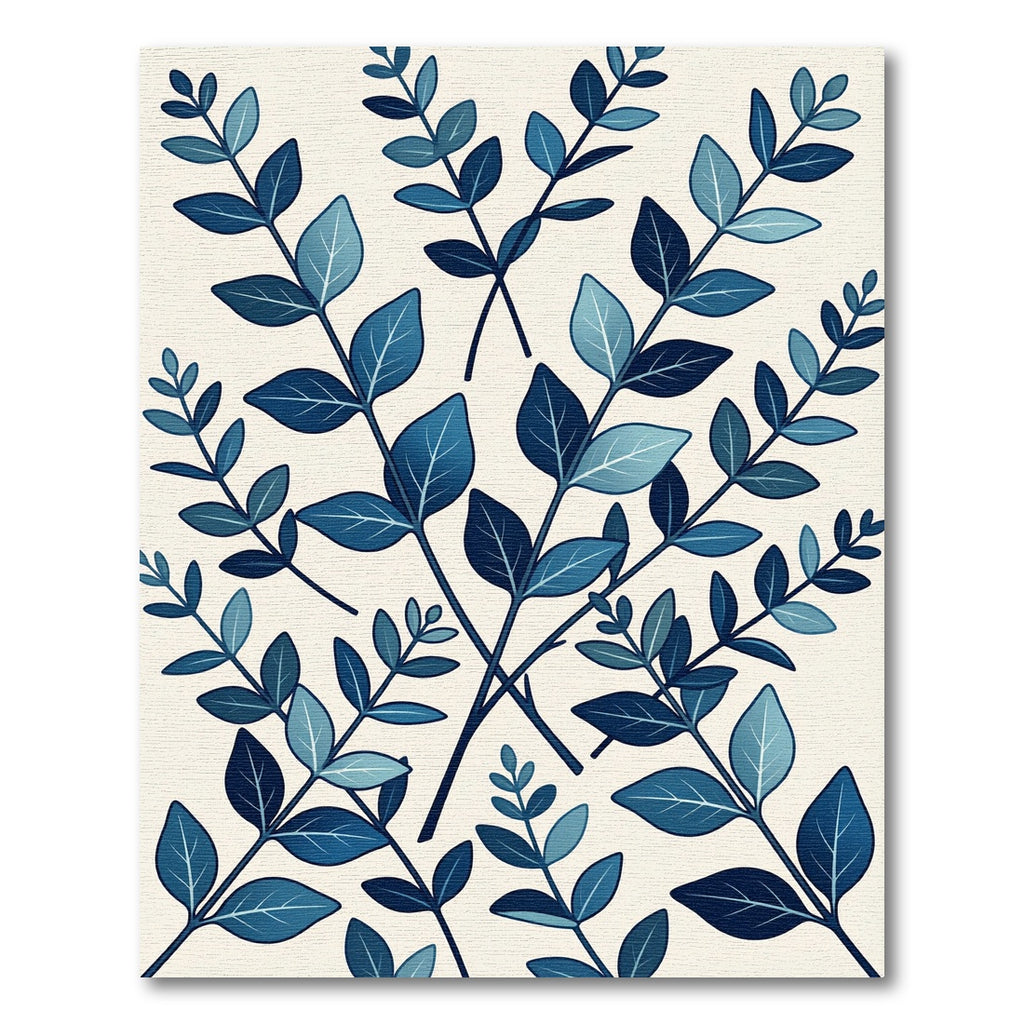 Deep Blue Leafy Branches Repeating Scene Rug