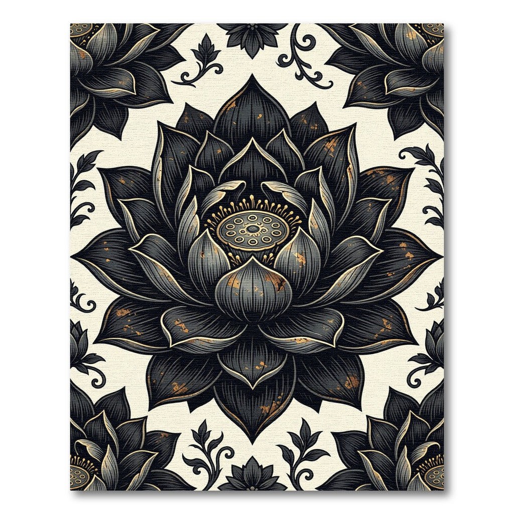 Black Lotus Gold Accent Floral Art Rug