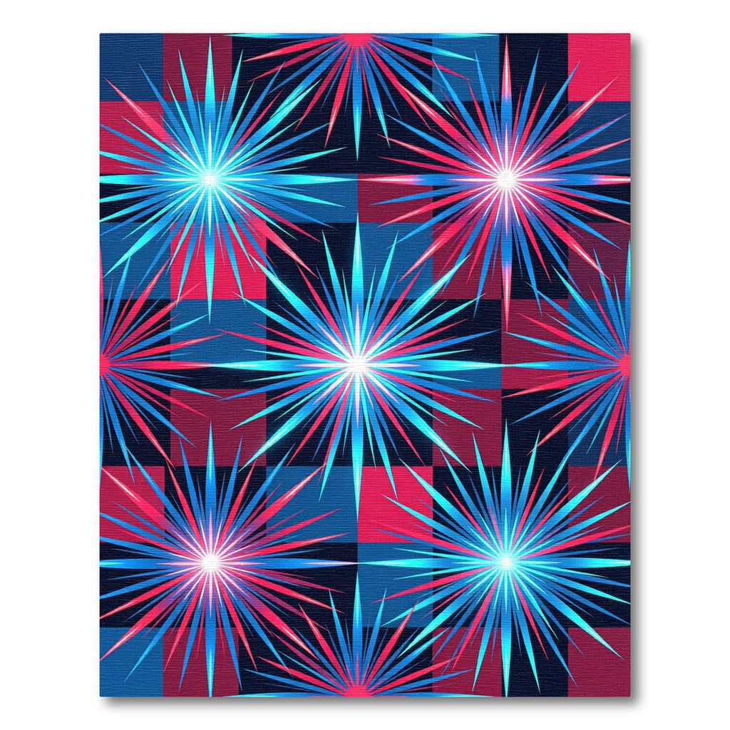 Vibrant Neon Starburst Checkered Art Rug