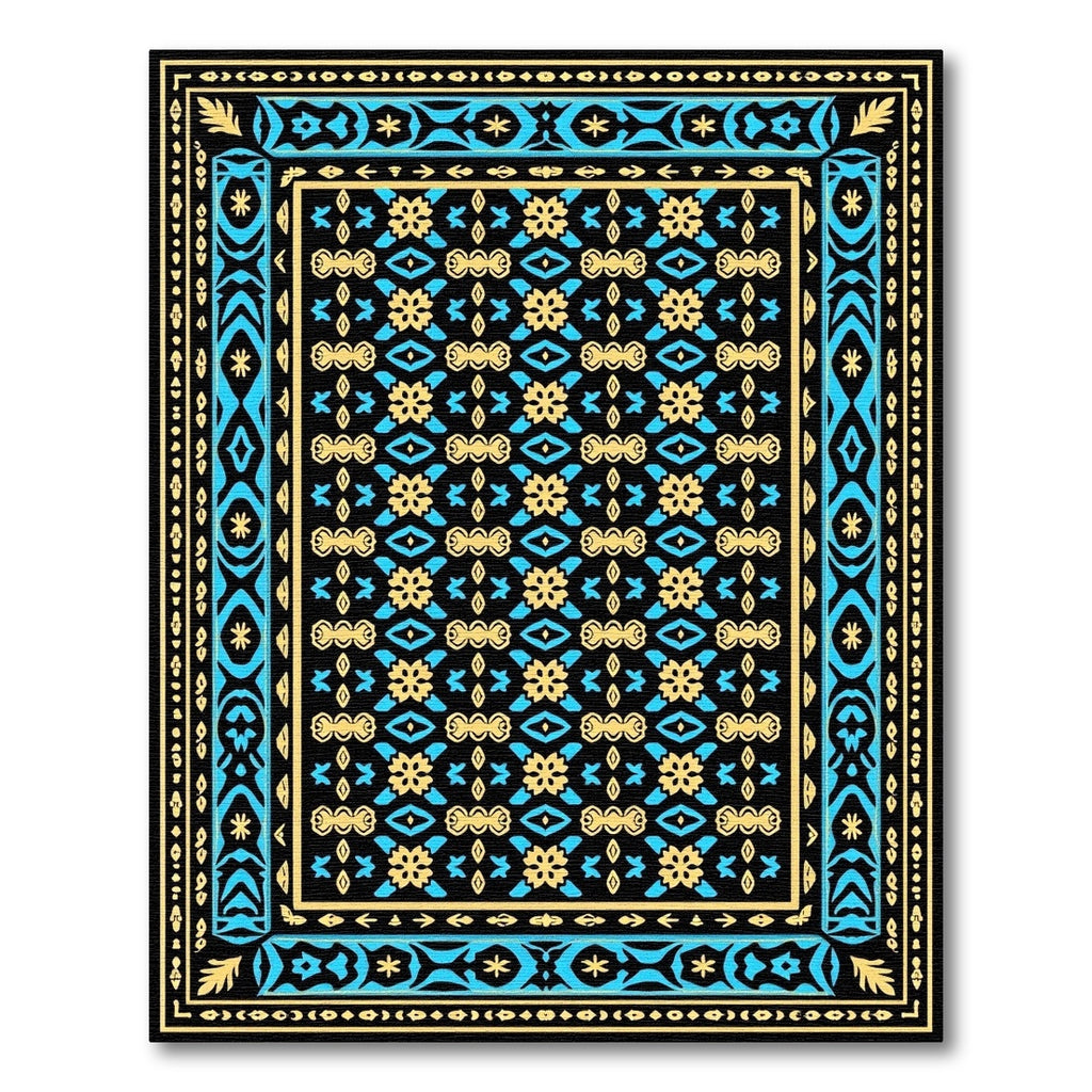 Black Yellow Blue Ornate Medallion Rug