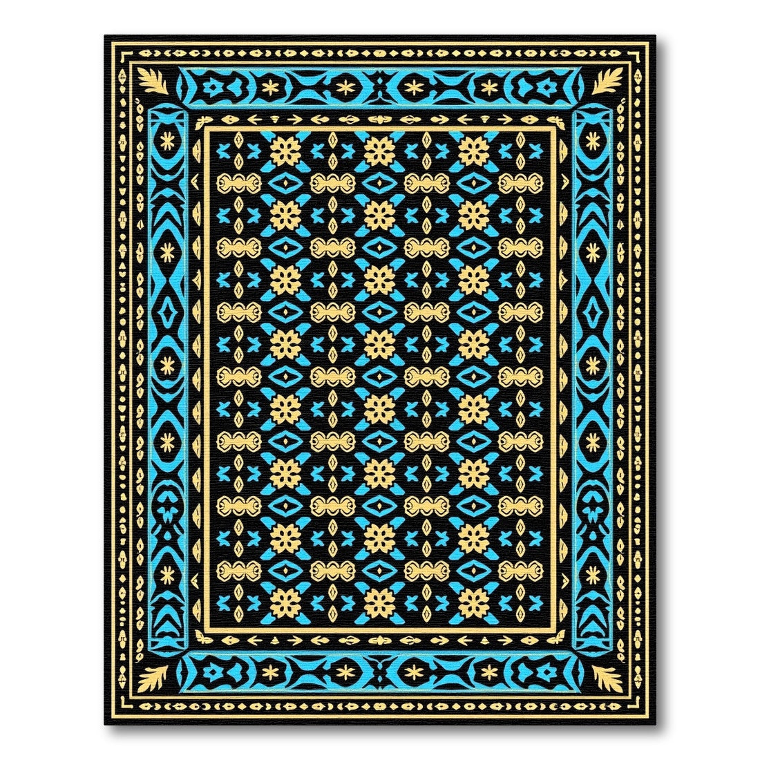 Black Yellow Blue Ornate Medallion Rug