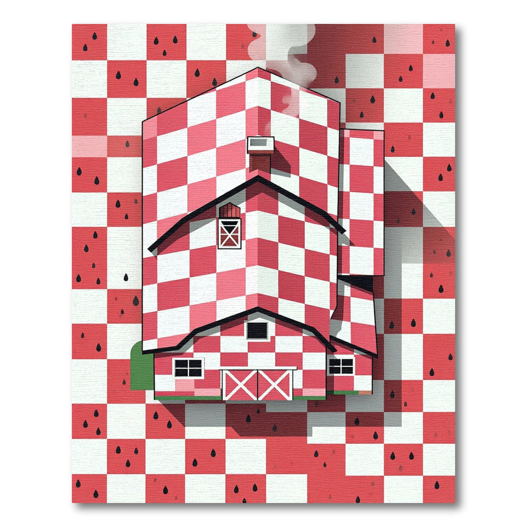 Red White Checkered Barn Motif Rug