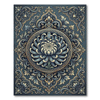 Elegant Blue Chrysanthemum Ornate Medallion Rug