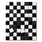 Modern Monochrome Geometric Checkerboard Square Rug