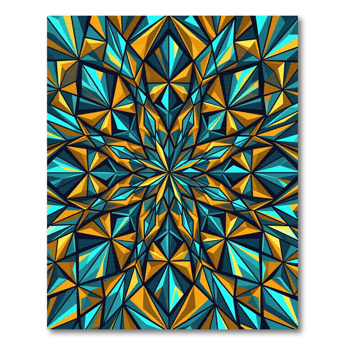 Geometric Teal Gold Starburst Rug