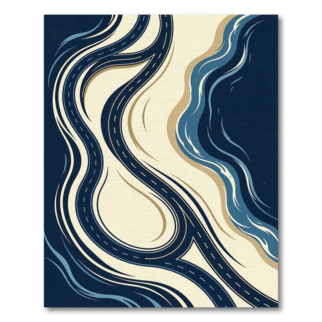 Abstract Navy Blue Winding Road Curve Rug