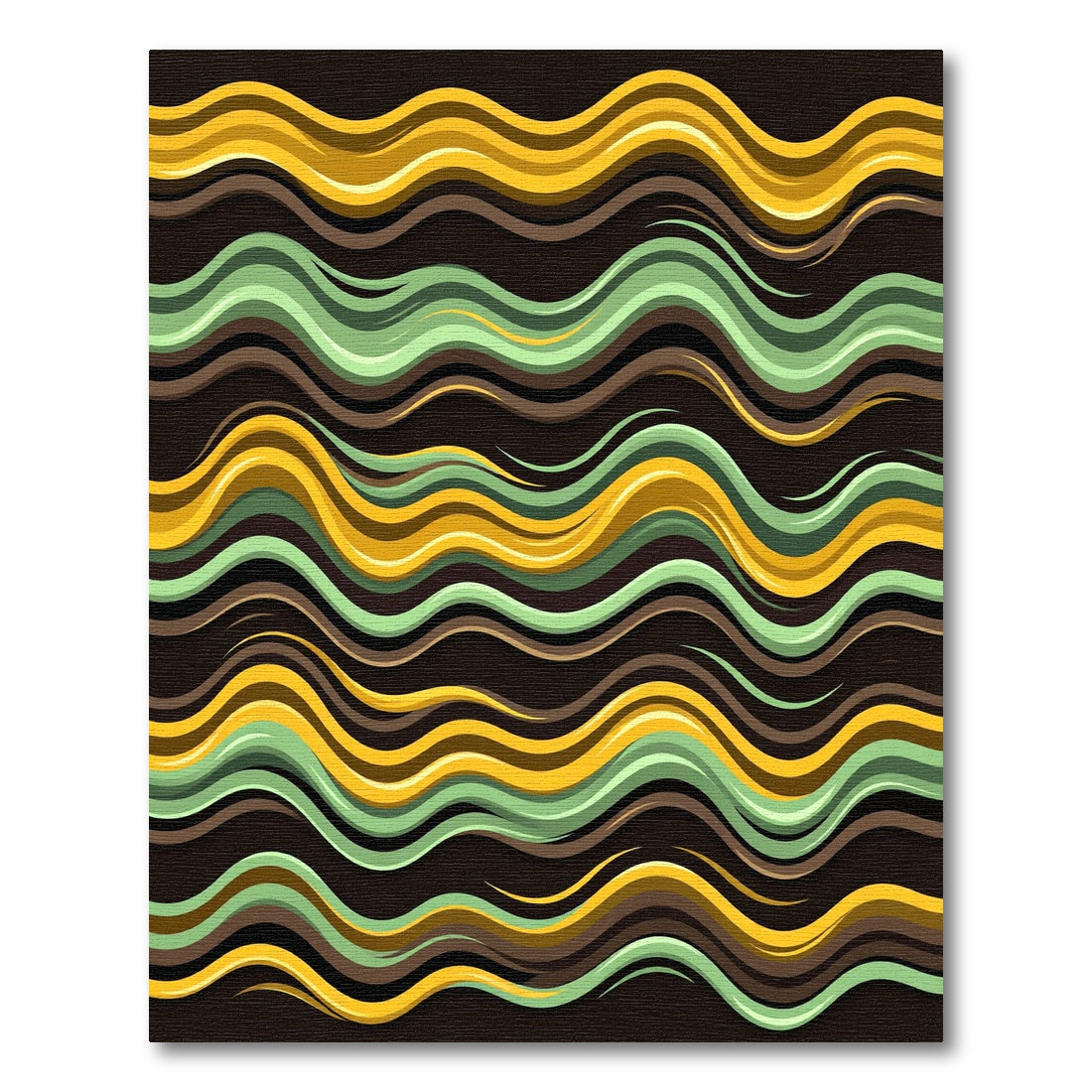 Abstract Golden Yellow and Sage Wave Rug