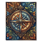 Ornate Blue Compass Floral Border Rug