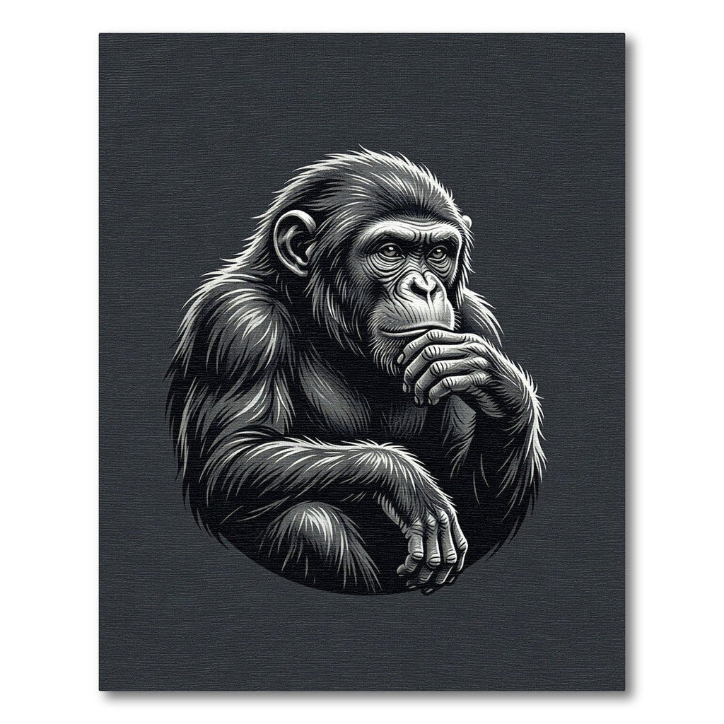 Contemplative Chimpanzee Monochromatic Charcoal Portrait Rug