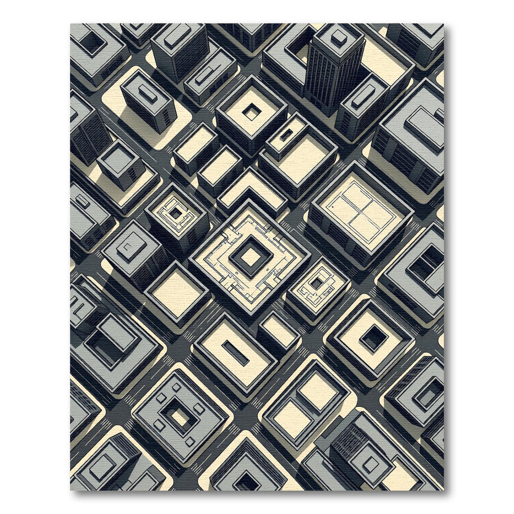 Modern Isometric Gray Urban Grid Rug