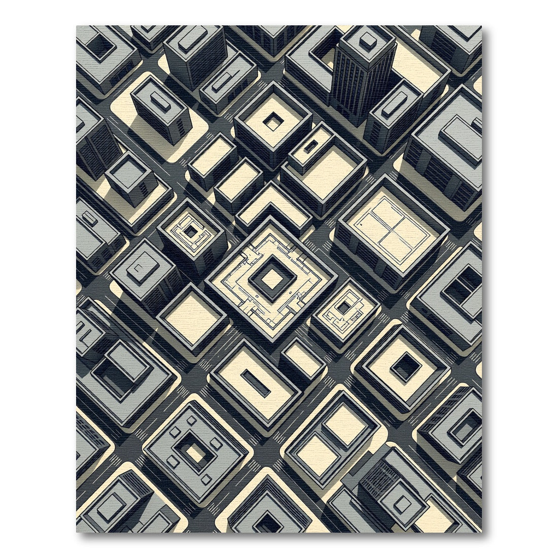 Modern Isometric Gray Urban Grid Rug