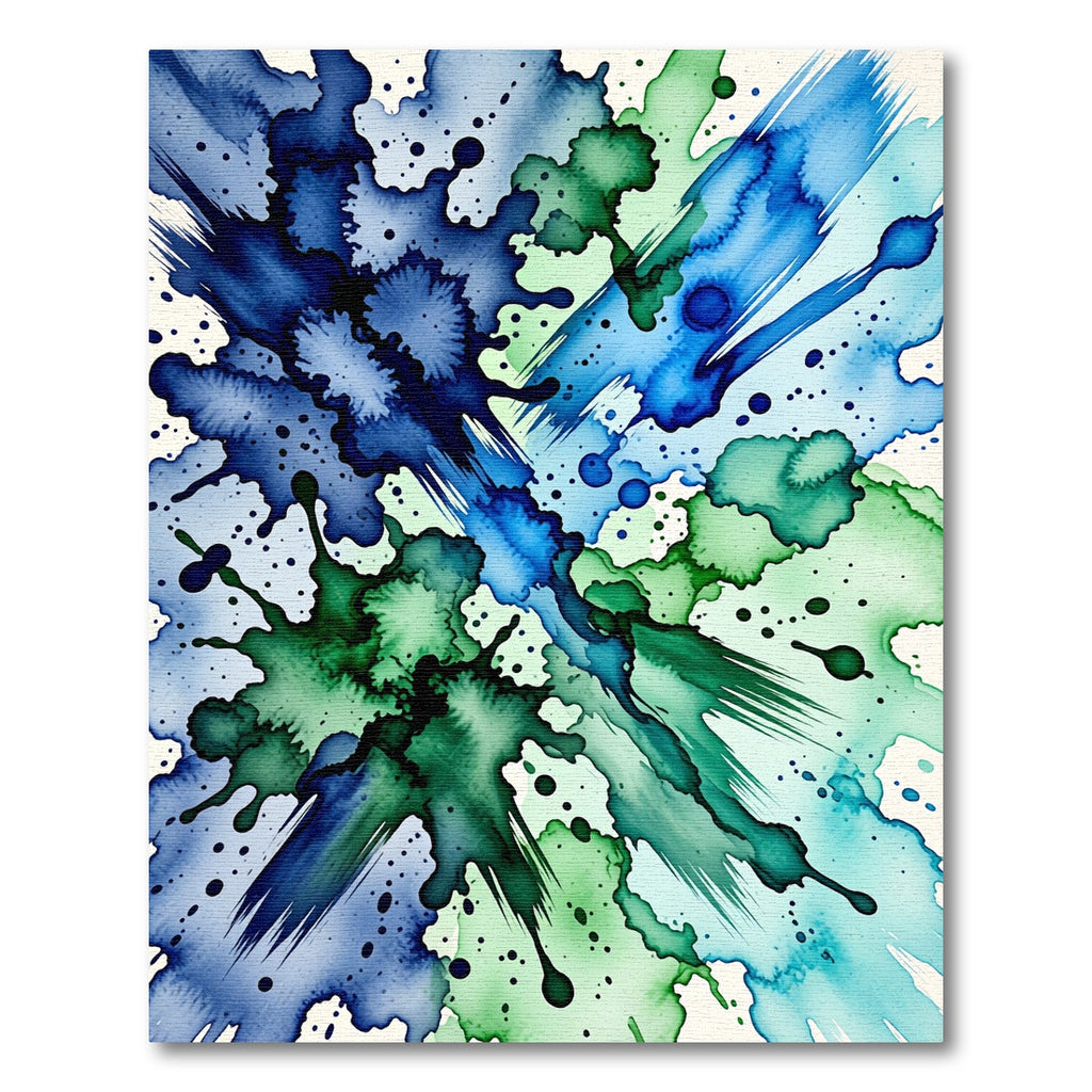 Blue and Green Abstract Ink Splash Rug