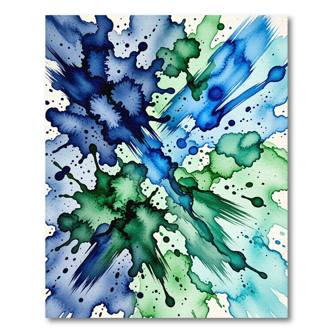Blue and Green Abstract Ink Splash Rug