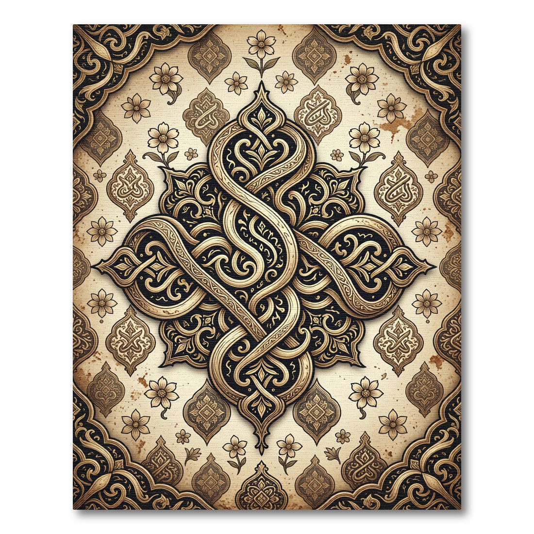 Ornate Golden Arabesque Scroll Medallion Rug