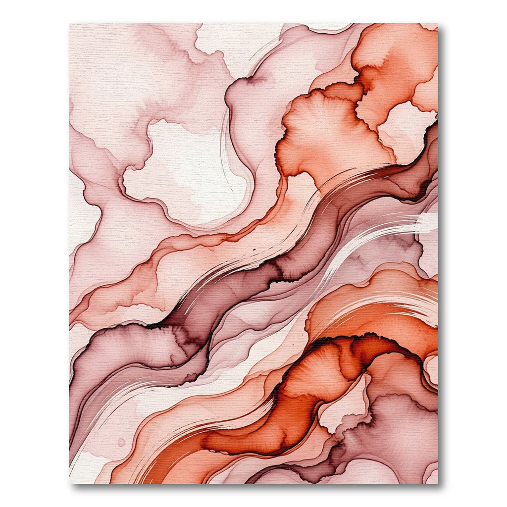 Crimson Coral Abstract Fluid Waves Rug