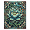 Teal Lotus Phoenix Bamboo Oriental Art Rug