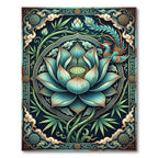 Teal Lotus Phoenix Bamboo Oriental Art Rug