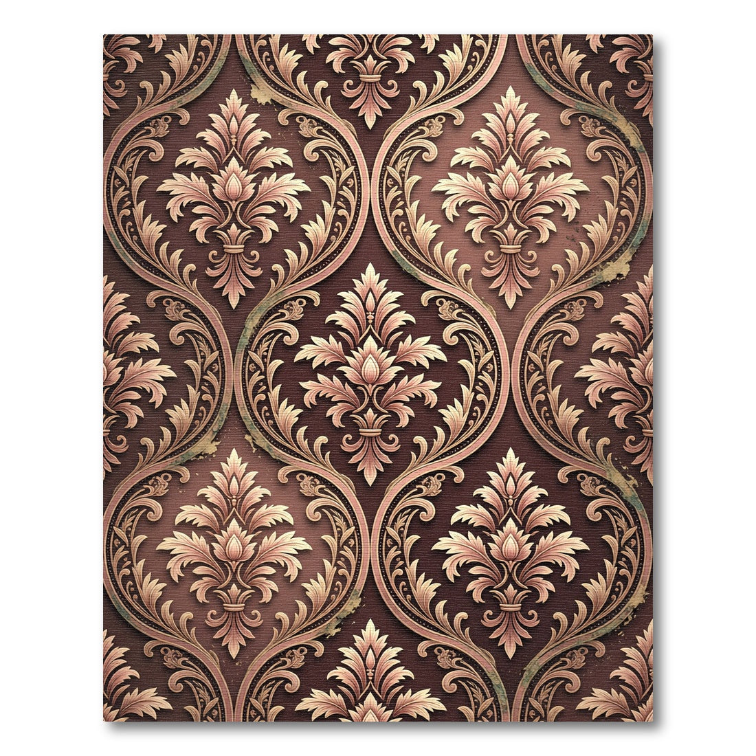 Damask Chocolate and Rose Gold Scroll Rug