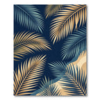 Golden and Teal Tropical Palm Leaf Rug