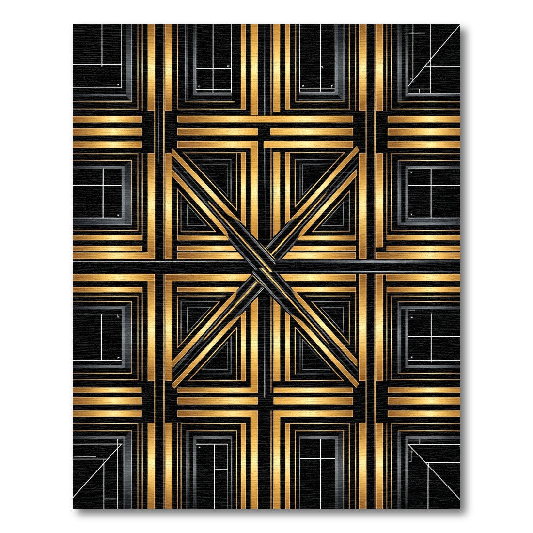 Art Deco Gold Black Geometric Squares Rug