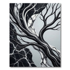 Monochrome Marble Vein Abstract Tree Art Rug