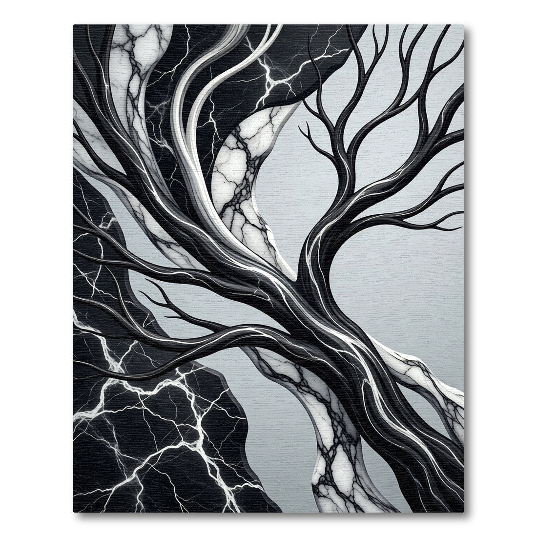 Monochrome Marble Vein Abstract Tree Art Rug