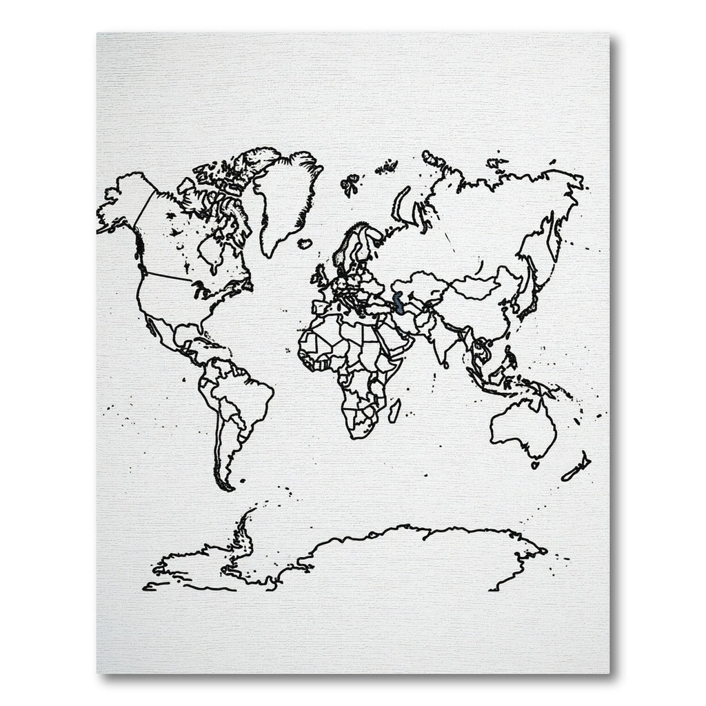 Minimalist Black Contour World Map Rug