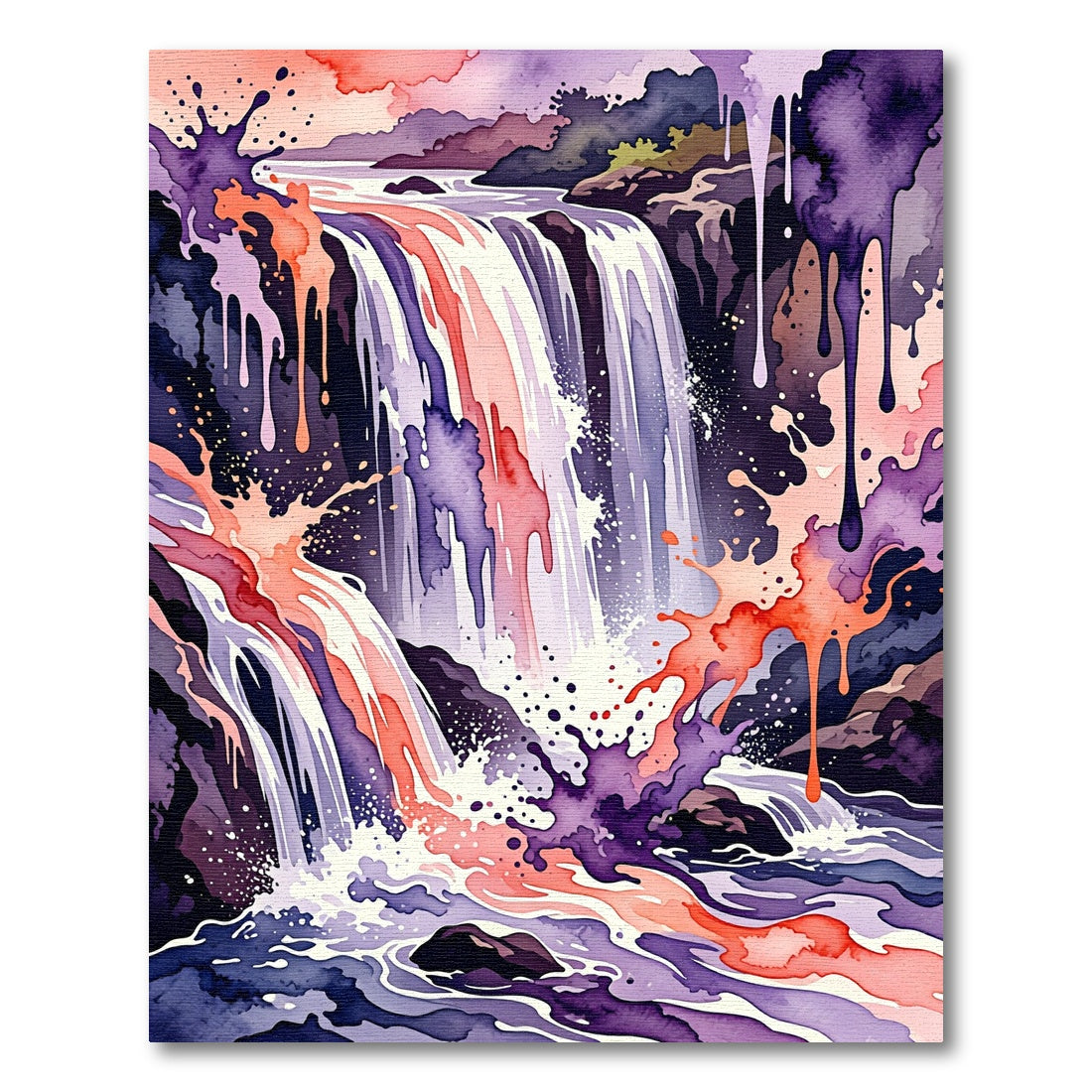 Abstract Watercolor Waterfall Violet Coral Rug