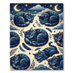 Whimsical Midnight Blue Sleeping Cat Celestial Rug