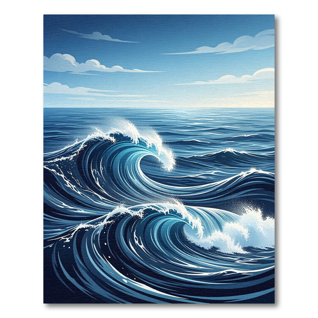 Deep Blue Curving Ocean Wave Rug