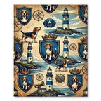 Nautical Beagle Lighthouse Navy Crest Rug