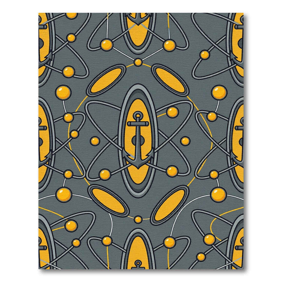 Gray Yellow Atomic Anchor Medallion Rug