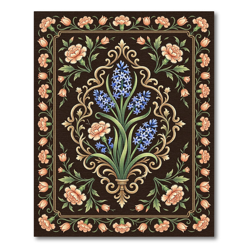 Elegant Floral Hyacinth and Carnation Medallion Rug