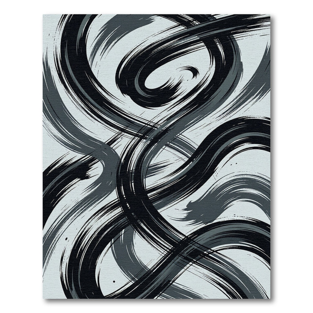 Modern Black and Gray Brushstroke Swirls Rug