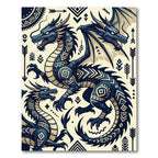 Dual Navy Dragon Folk Art Emblem Rug