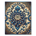 Royal Blue Golden Chrysanthemum Floral Overlay Rug