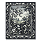 Monochrome Botanical Meadow Floral Illustration Rug