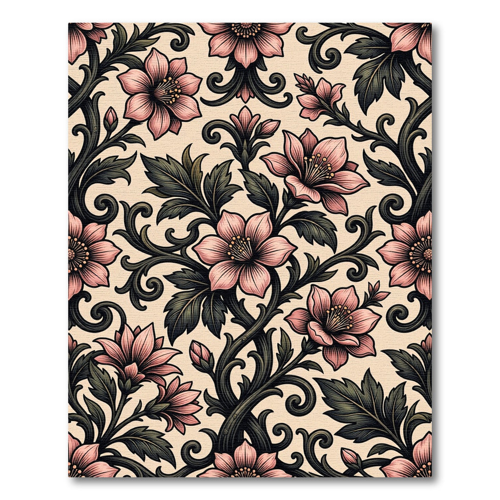 Vintage Pink Floral Scrolling Vine Rug