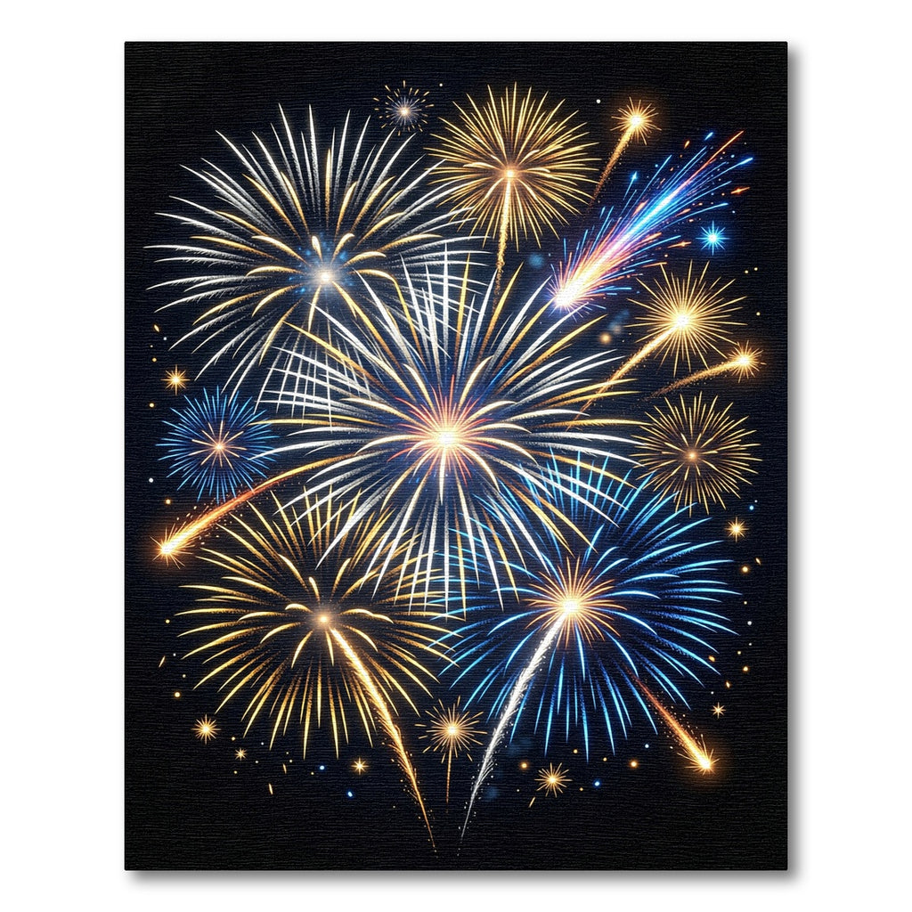 Radiant Gold and Blue Fireworks Burst Rug