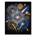 Radiant Gold and Blue Fireworks Burst Rug
