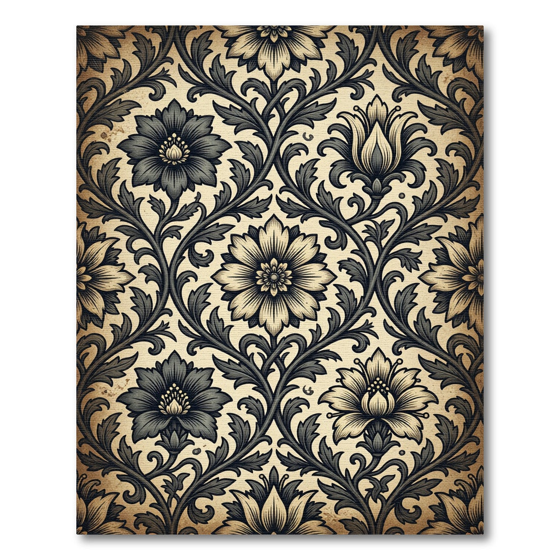 Vintage Charcoal Floral Botanical Vines Rug