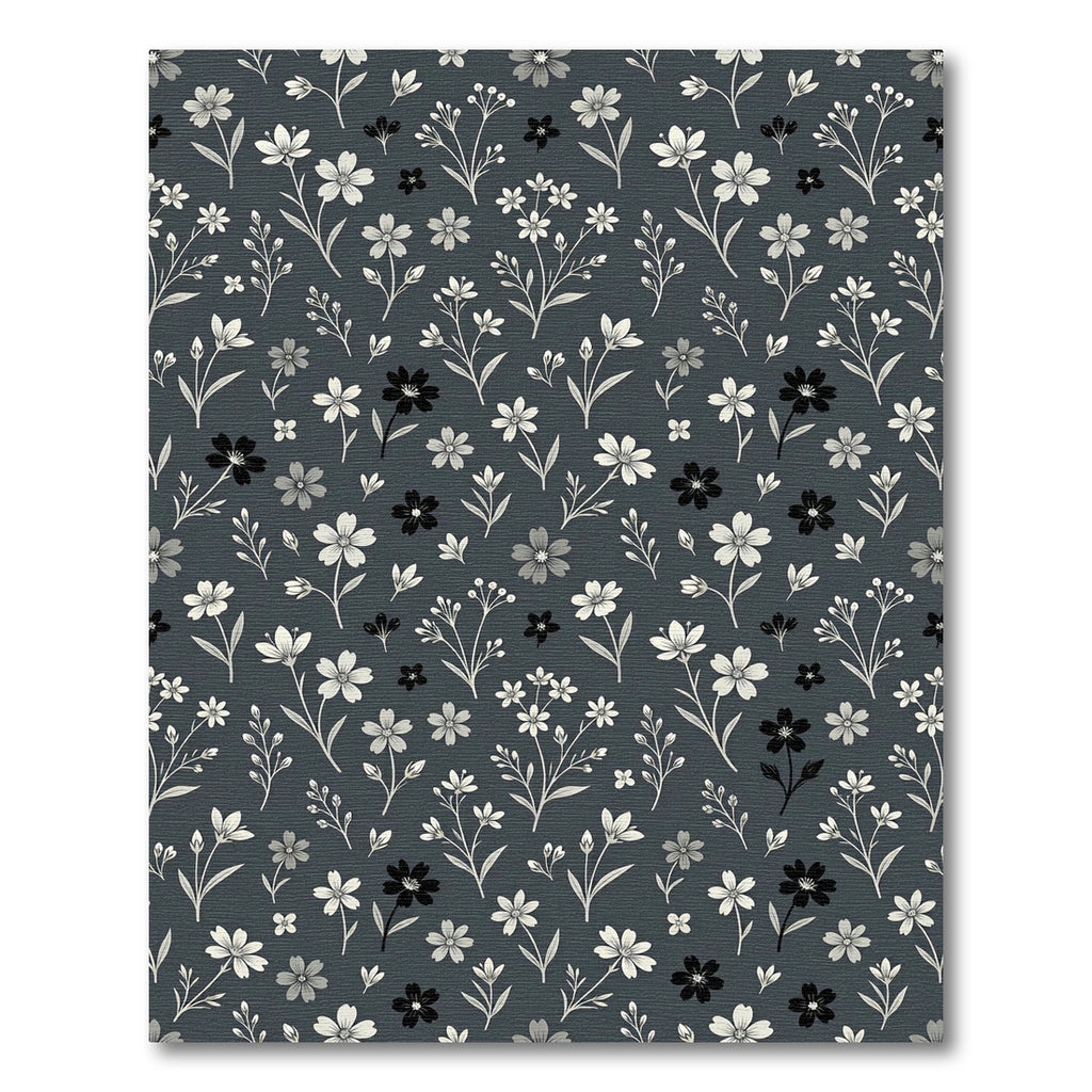 Dark Gray White Floral Sprigs Rug