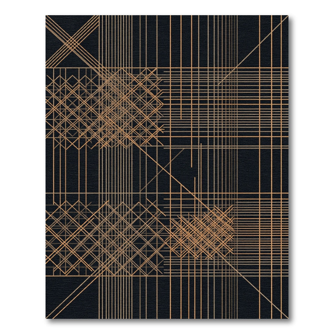 Geometric Gold Line Grid Abstract Rug