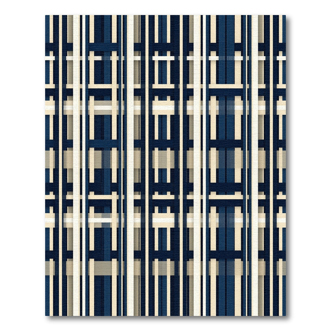 Modern Navy and Cream Grid Weave Rug