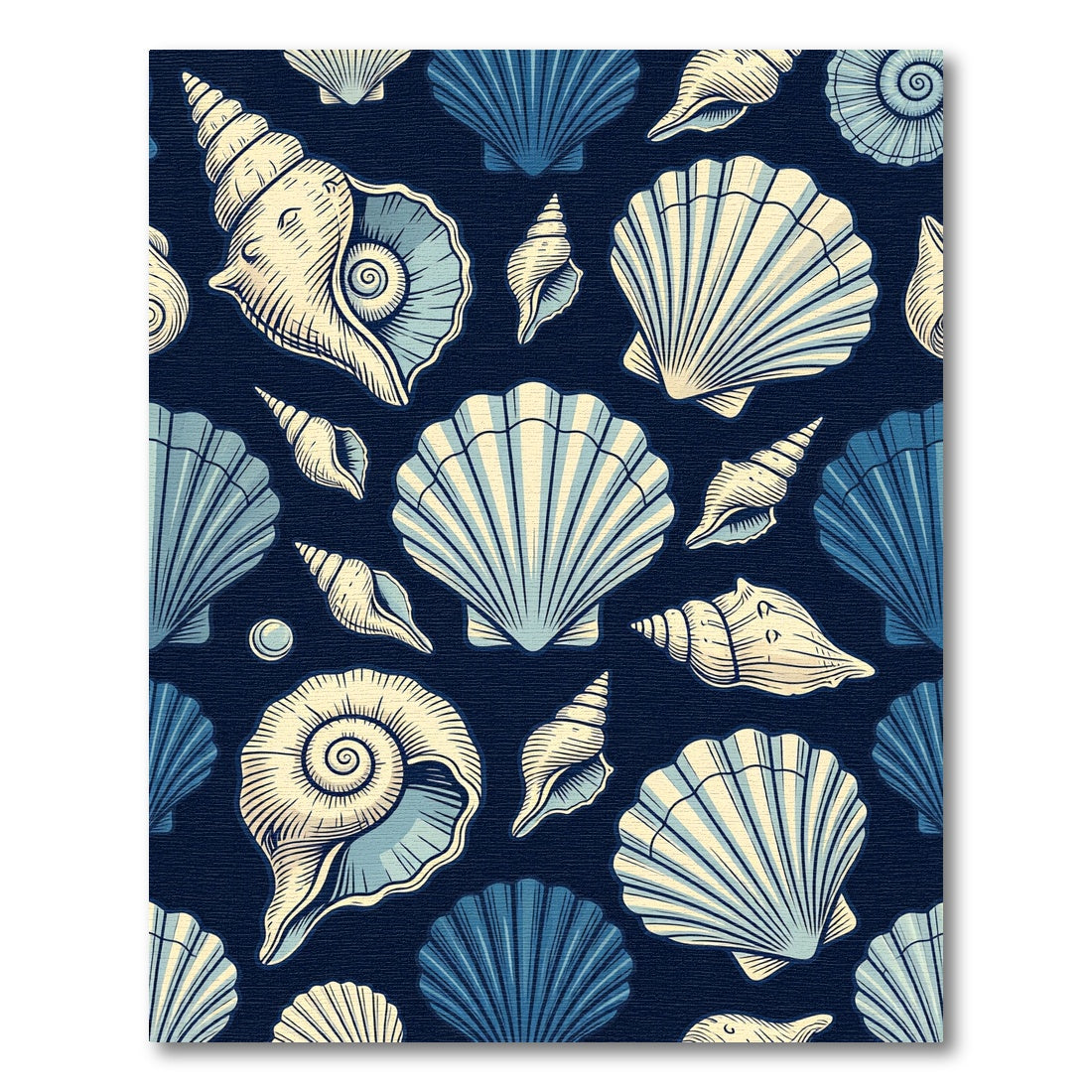 Navy Blue Seashell Illustration Rug