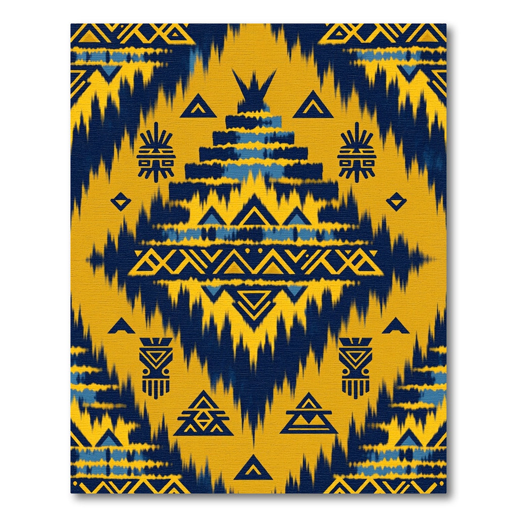 Yellow Blue Tribal Geometric Sunburst Rug