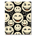 Retro Black and Cream Smiling Faces Rug