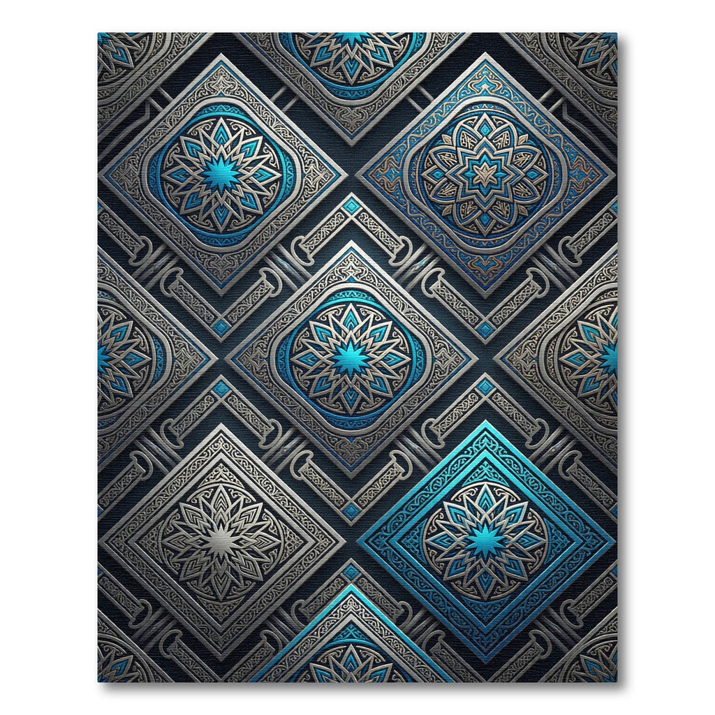 Celestial Blue Geometric Diamond Medallion Rug