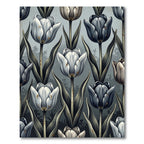 Dark Gray White Tulip Floral Arrangement Rug